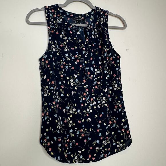 41 Hawthorn Morey Split Neck Sleeveless Top Women’s XS Navy Blue Floral NWT - Picture 2 of 6